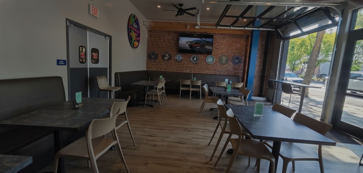 Inside Cafe Rosalena with brick walls and warm atmosphere